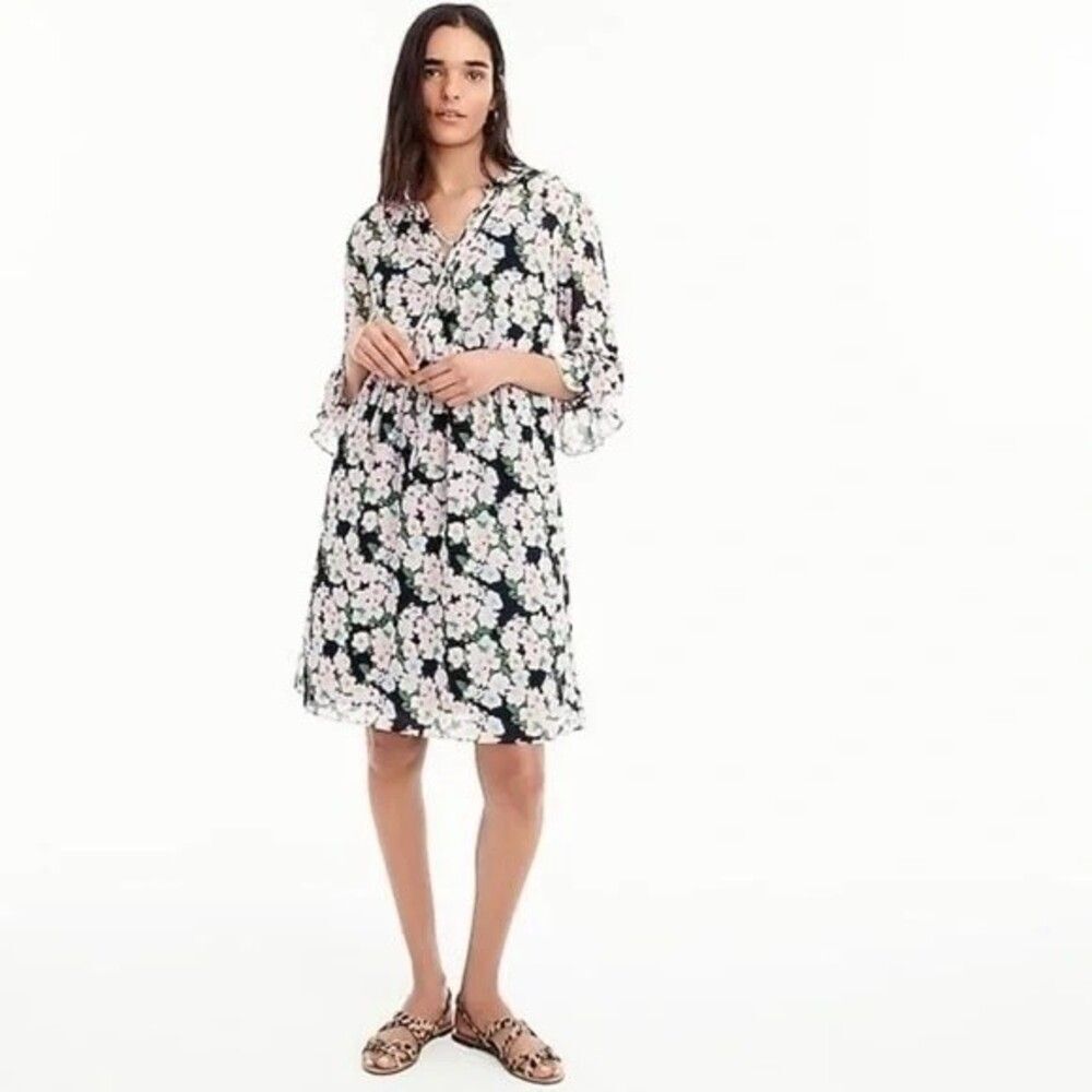 J.Crew Long Sleeve Floral Ruffle Hem Floral Dress